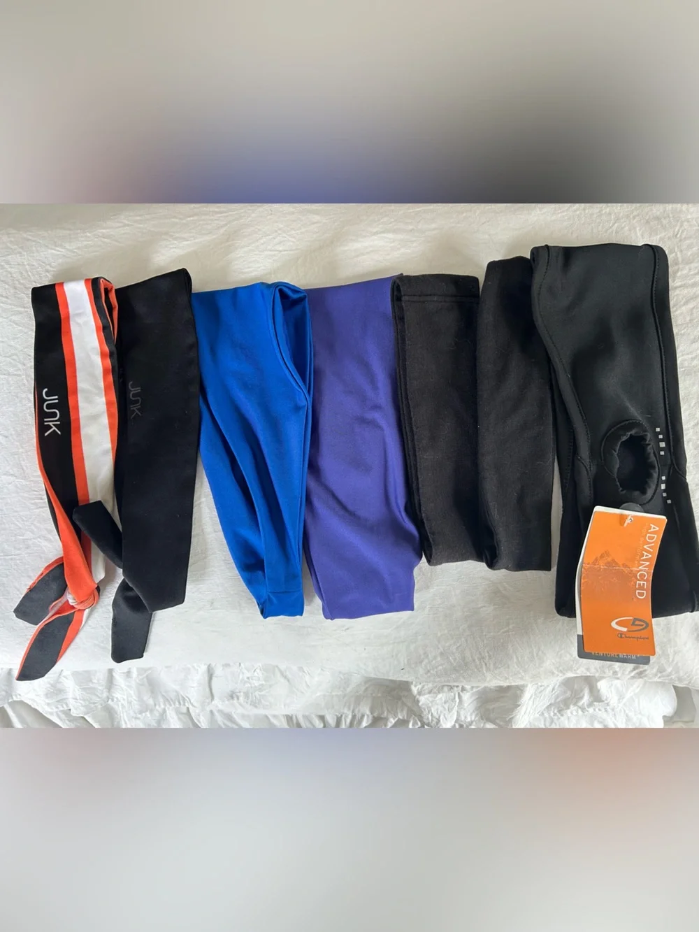 SEVEN Athletic Headbands: 1- Brand New, 2 Junk Brand, 2 -Blk Stretch, 2- 4” Wide